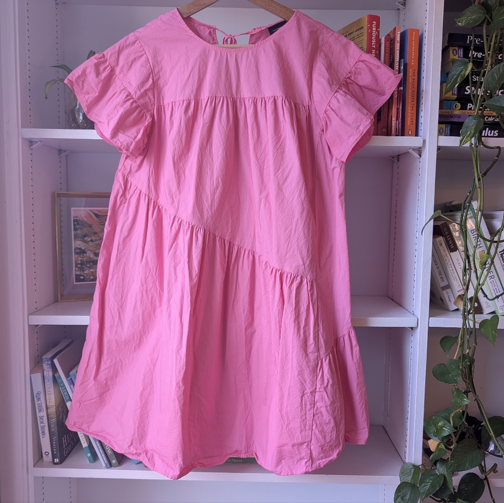 Pink Tiered Cotton Dress Ruffle Size XS Twee Indie Summer Dress